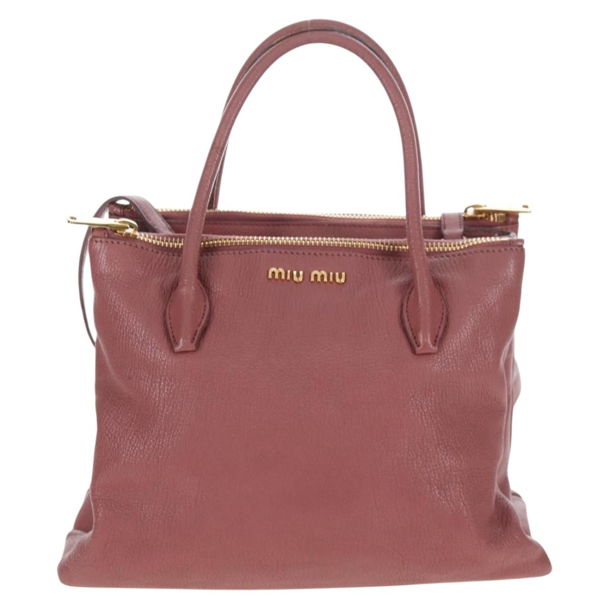 Miu Miu Hand Bag Leather 2way Pink Gold Auth 199193V