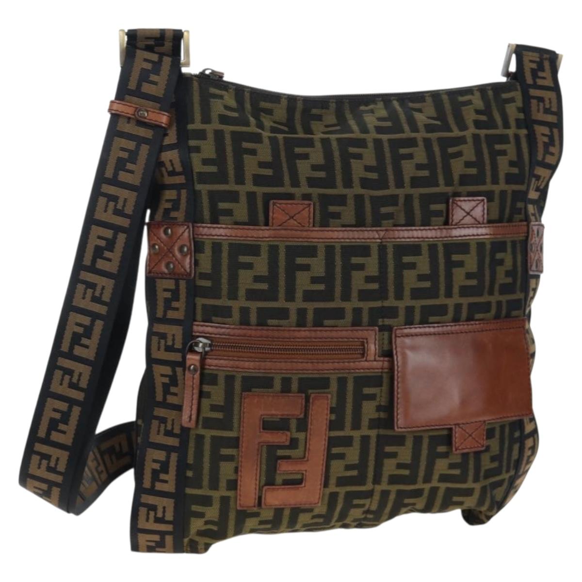 FENDI Zucca Canvas Shoulder Bag Brown Black Auth 199194V