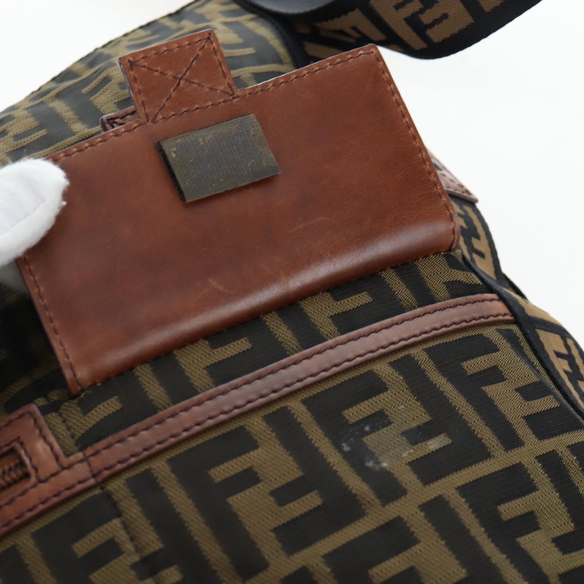 FENDI Zucca Canvas Shoulder Bag Brown Black Auth 199194V