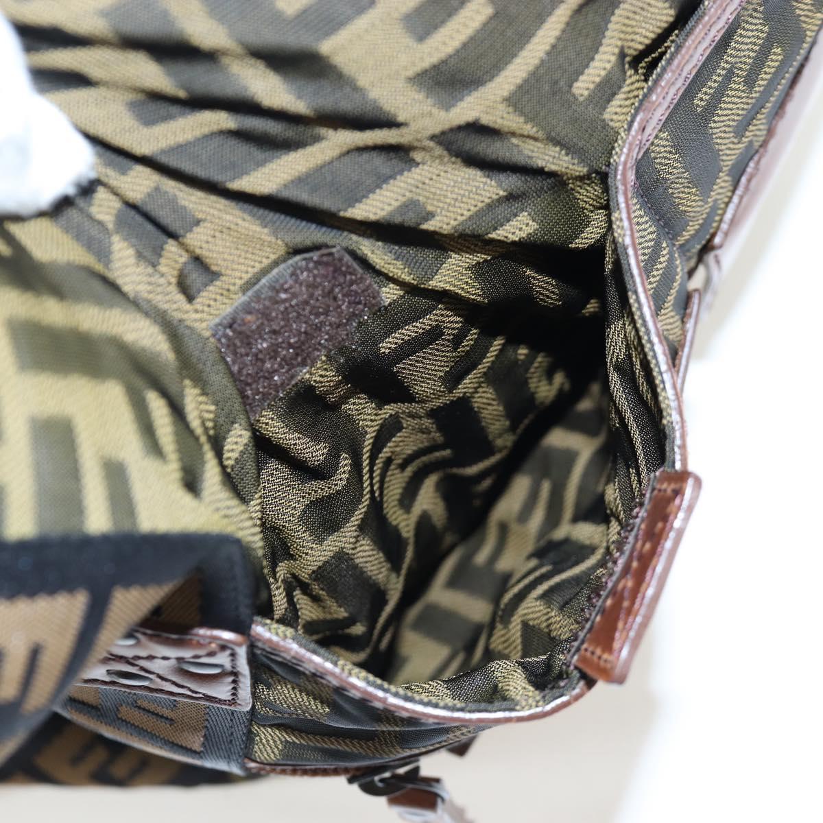 FENDI Zucca Canvas Shoulder Bag Brown Black Auth 199194V