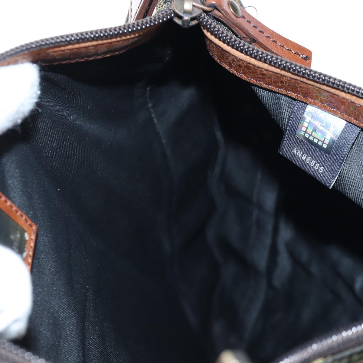 FENDI Zucca Canvas Shoulder Bag Brown Black Auth 199194V