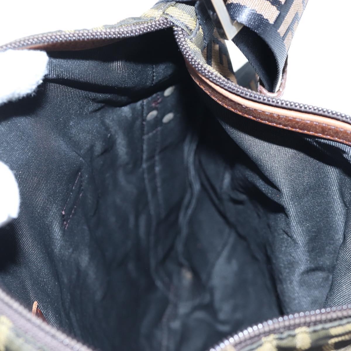 FENDI Zucca Canvas Shoulder Bag Brown Black Auth 199194V