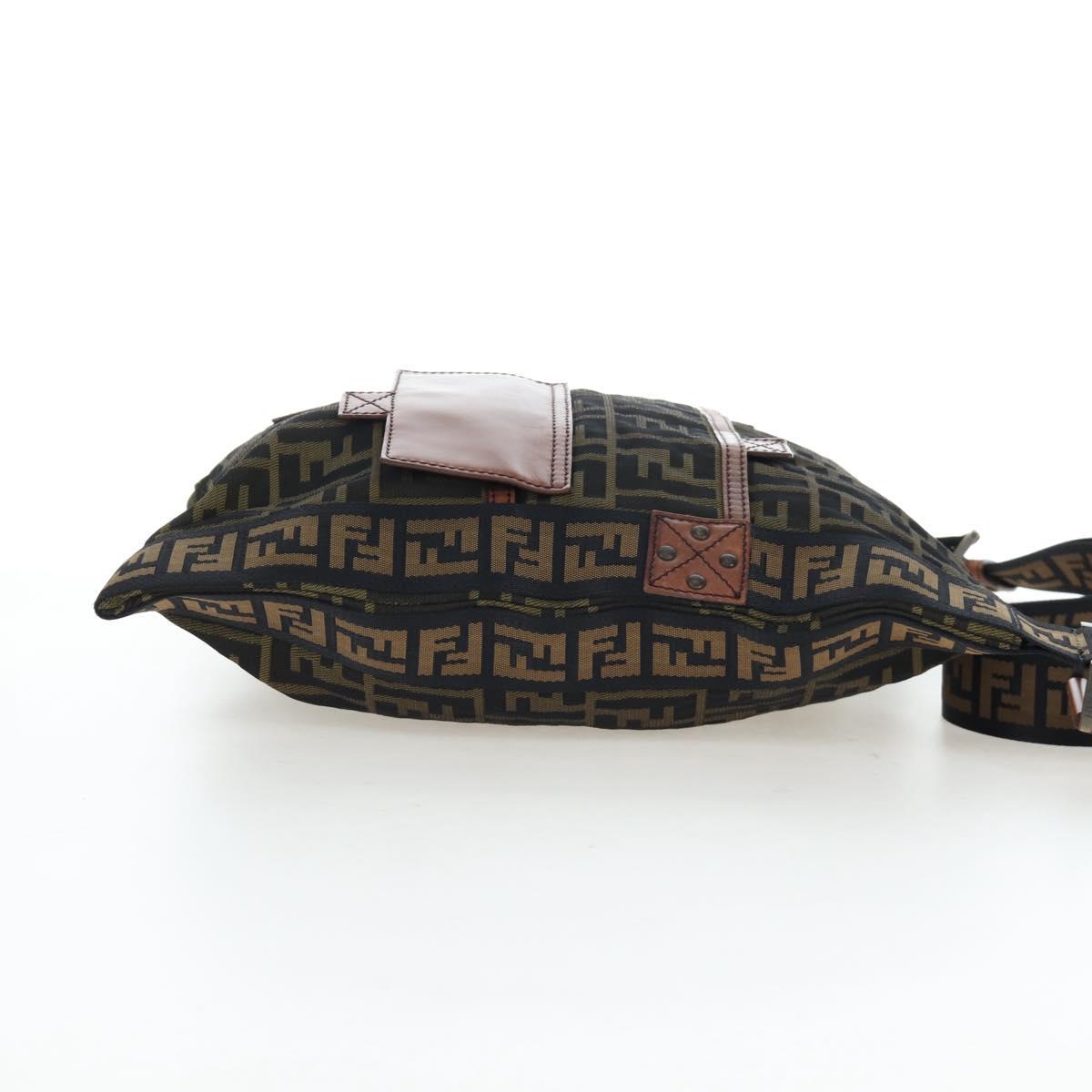 FENDI Zucca Canvas Shoulder Bag Brown Black Auth 199194V