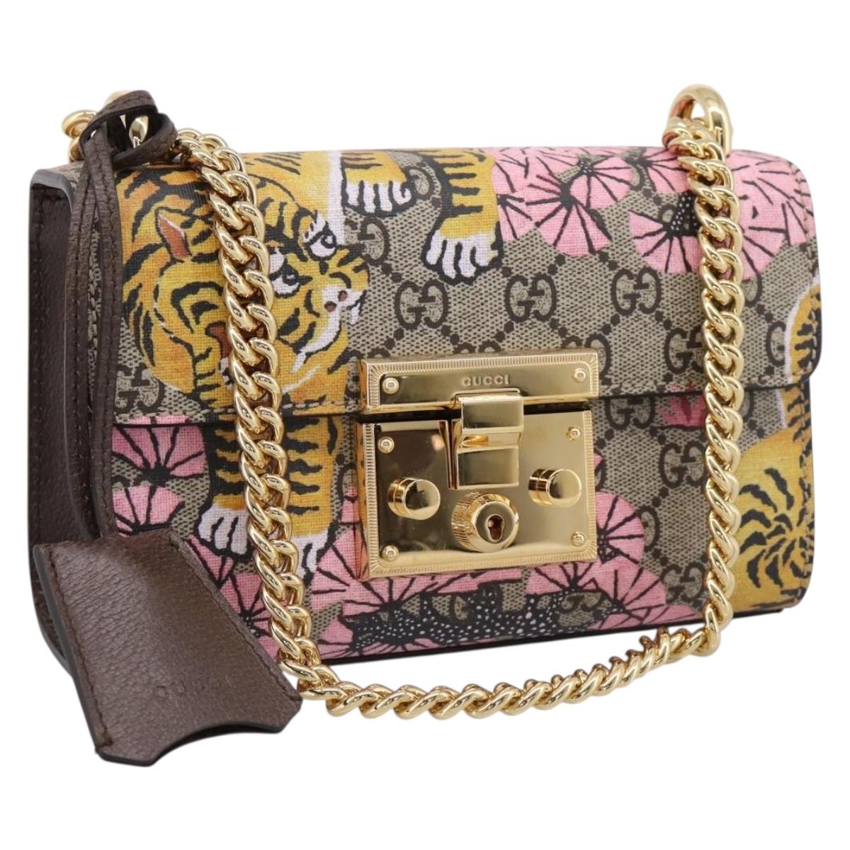 GUCCI GG Supreme Chain Shoulder Bag PVC Beige Gold 409487 Auth 199195SAM