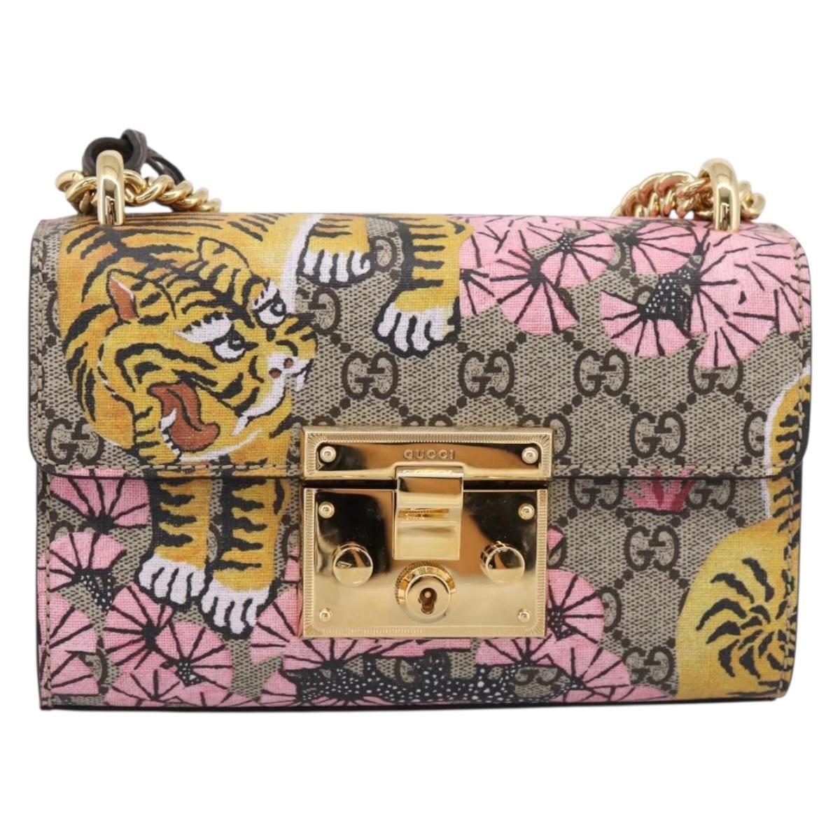 GUCCI GG Supreme Chain Shoulder Bag PVC Beige Gold 409487 Auth 199195SAM