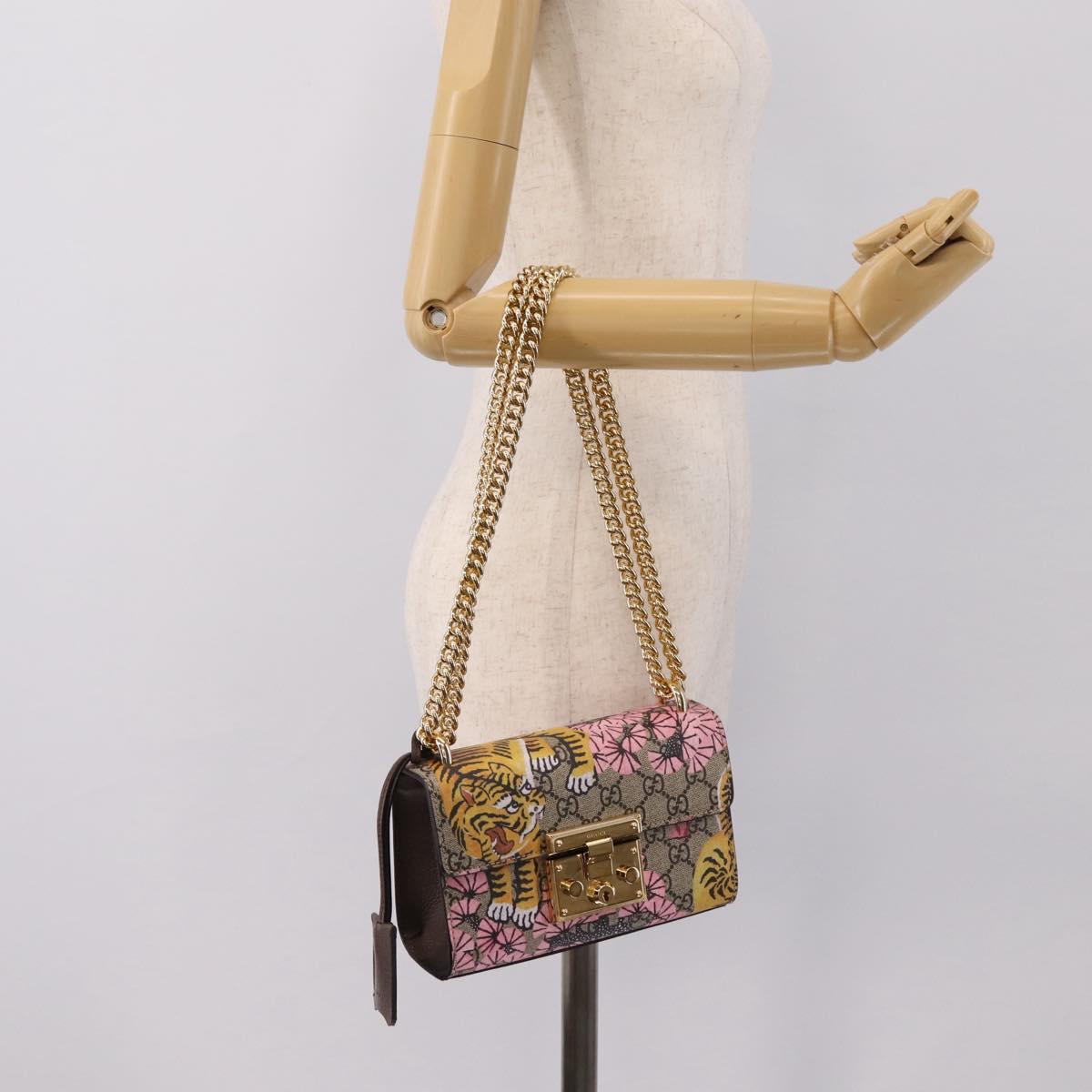 GUCCI GG Supreme Chain Shoulder Bag PVC Beige Gold 409487 Auth 199195SAM