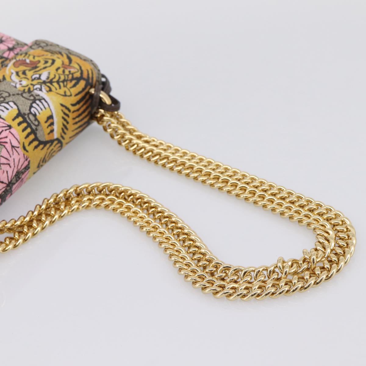 GUCCI GG Supreme Chain Shoulder Bag PVC Beige Gold 409487 Auth 199195SAM