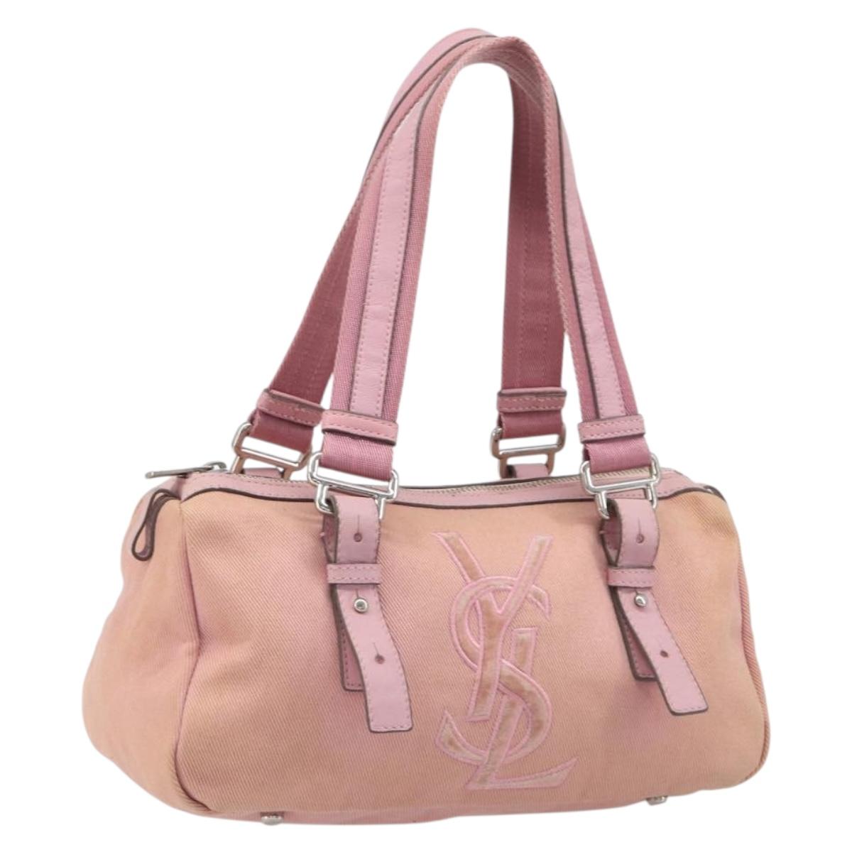 SAINT LAURENT Hand Bag Canvas Pink Silver Auth 199197A