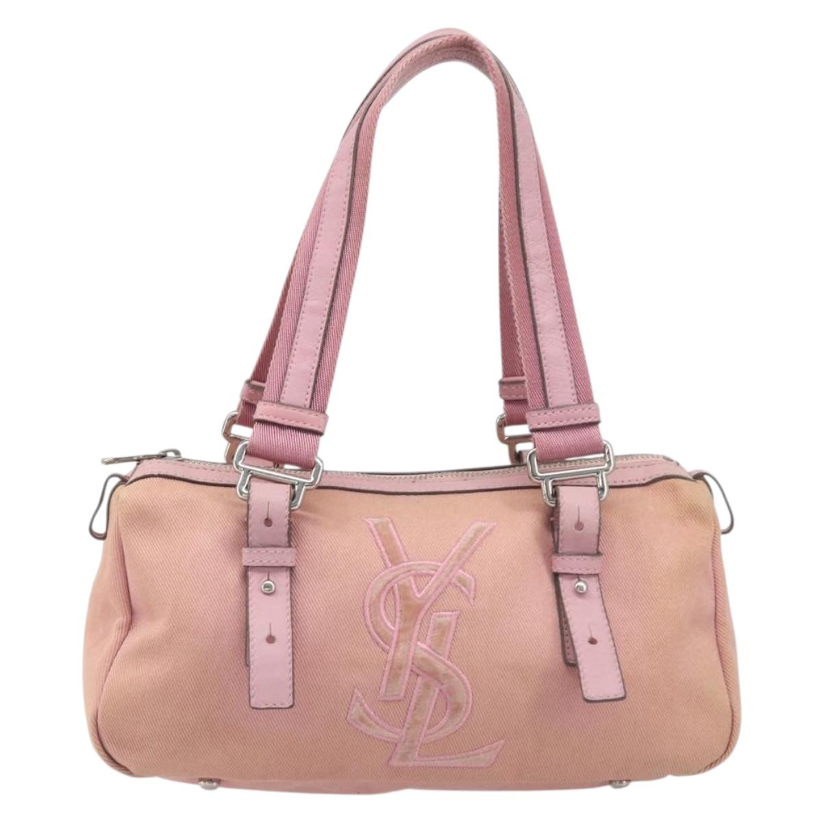 SAINT LAURENT Hand Bag Canvas Pink Silver Auth 199197A