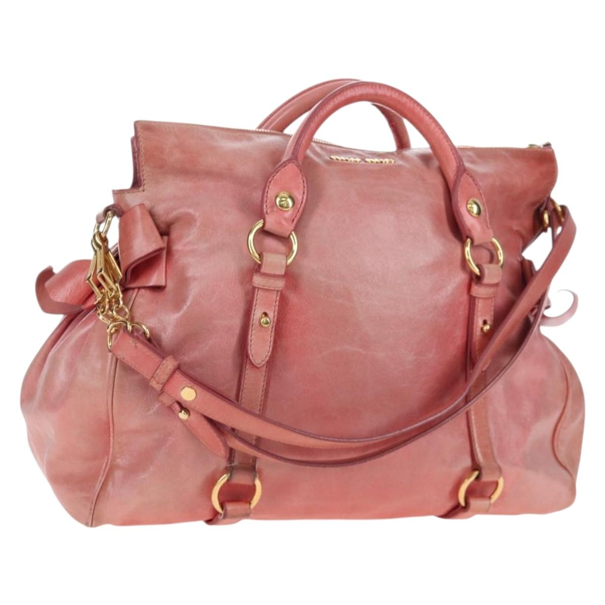 Miu Miu Hand Bag Vitello Lux Leather 2way Pink Gold Auth 199199V