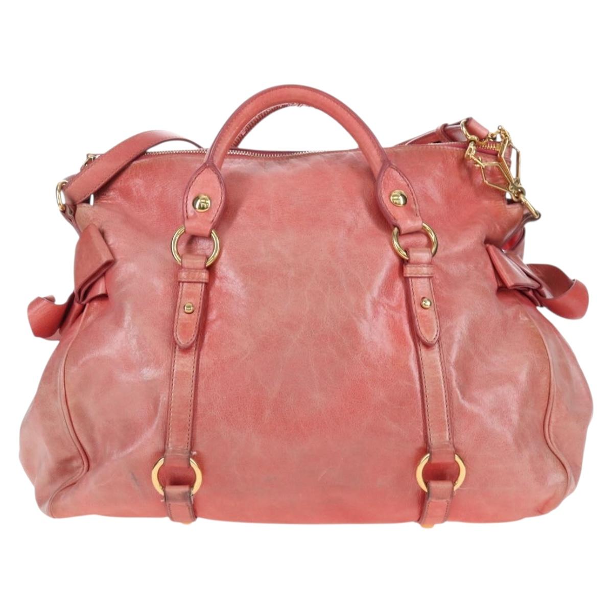 Miu Miu Hand Bag Vitello Lux Leather 2way Pink Gold Auth 199199V