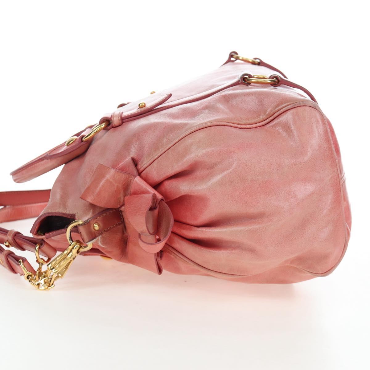 Miu Miu Hand Bag Vitello Lux Leather 2way Pink Gold Auth 199199V