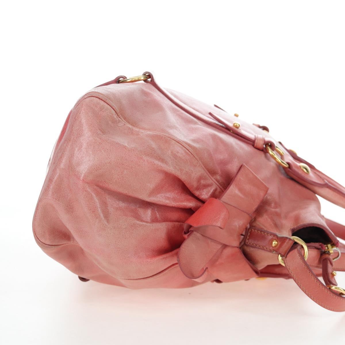 Miu Miu Hand Bag Vitello Lux Leather 2way Pink Gold Auth 199199V