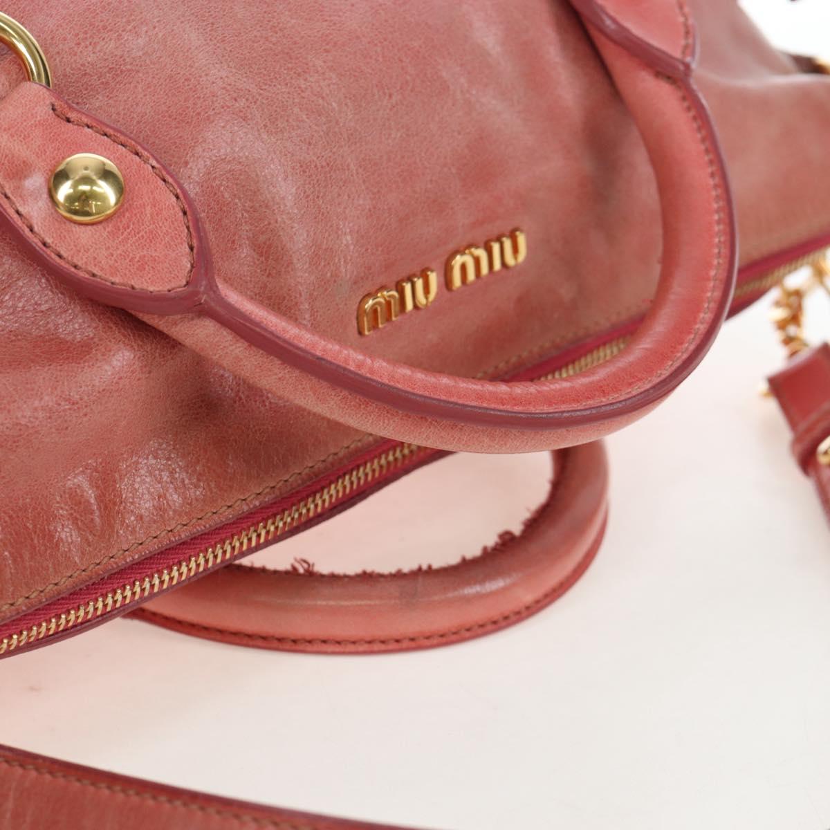 Miu Miu Hand Bag Vitello Lux Leather 2way Pink Gold Auth 199199V