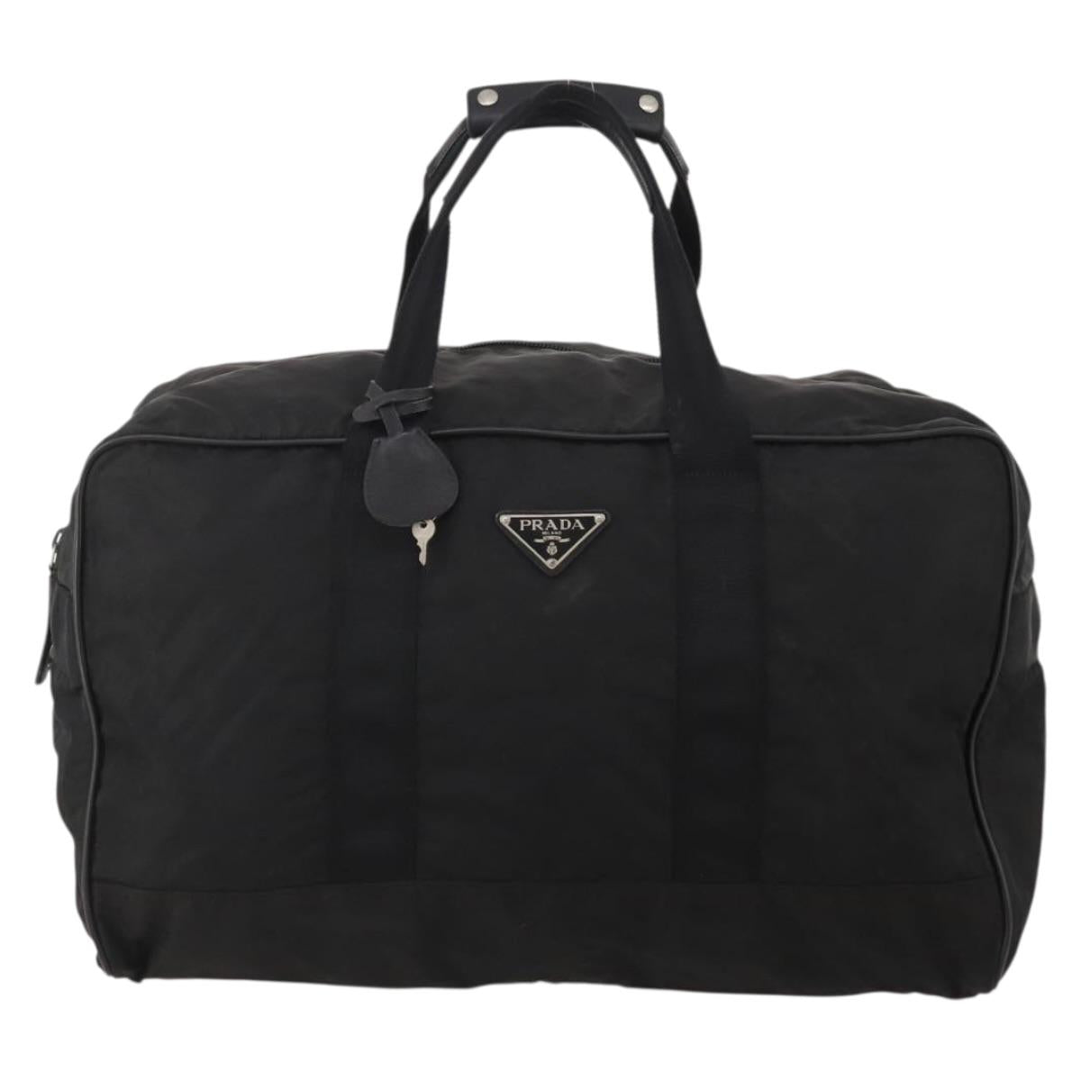 PRADA Boston Bag Nylon Black Silver Auth 199203