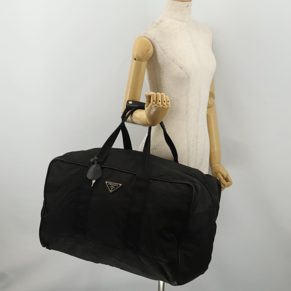 PRADA Boston Bag Nylon Black Silver Auth 199203