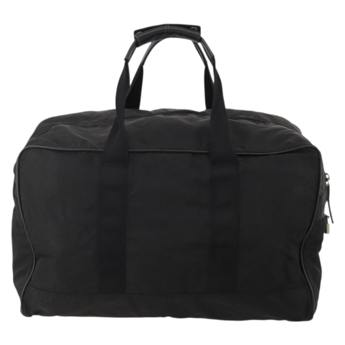 PRADA Boston Bag Nylon Black Silver Auth 199203