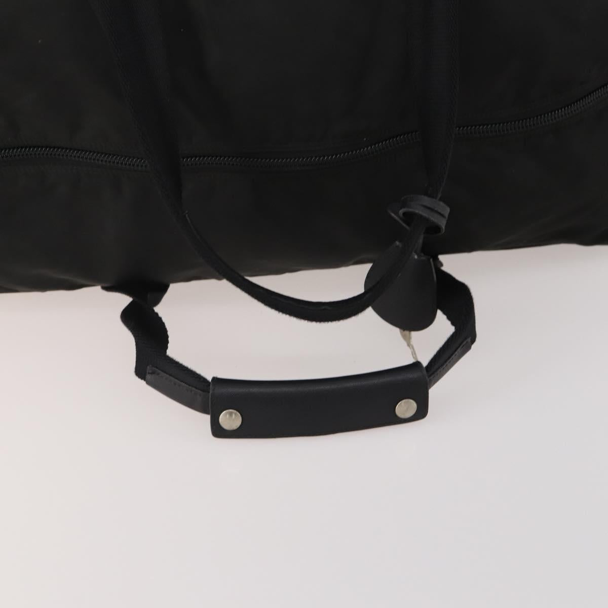 PRADA Boston Bag Nylon Black Silver Auth 199203
