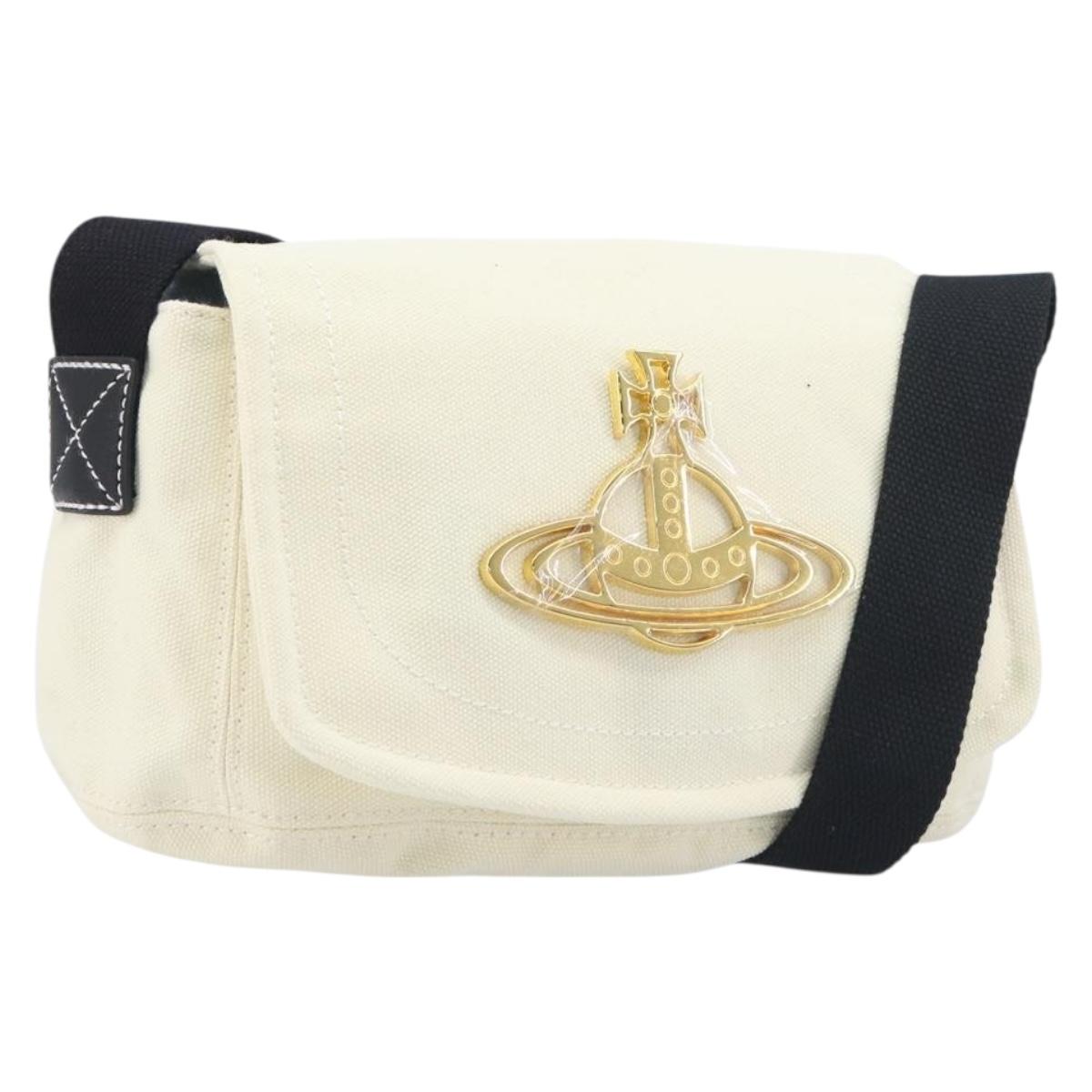 Vivienne Westwood Shoulder Bag Canvas Beige Gold Auth 199206V