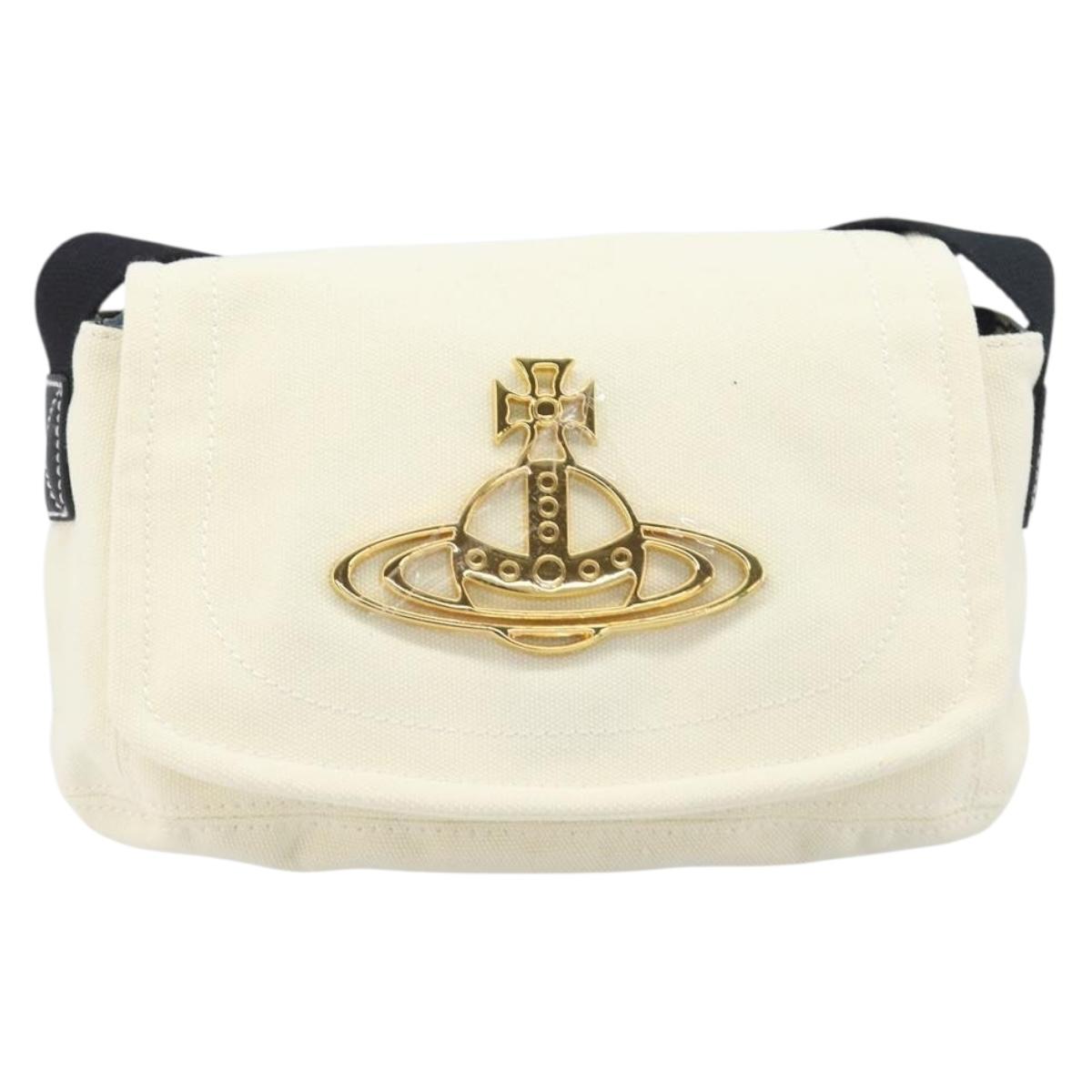 Vivienne Westwood Shoulder Bag Canvas Beige Gold Auth 199206V