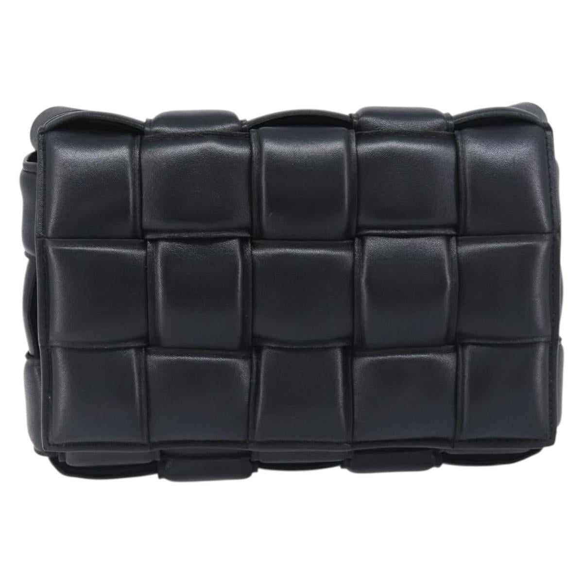 BOTTEGA VENETA MAXI INTRECCIATO Padded Cassette Bag Leather Black Auth 199208M