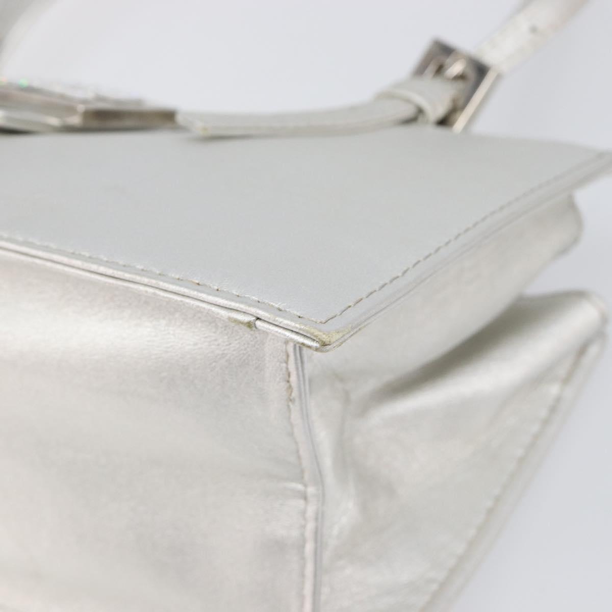 FENDI Mamma Baguette Hand Bag Leather Silver Auth 199212SAV