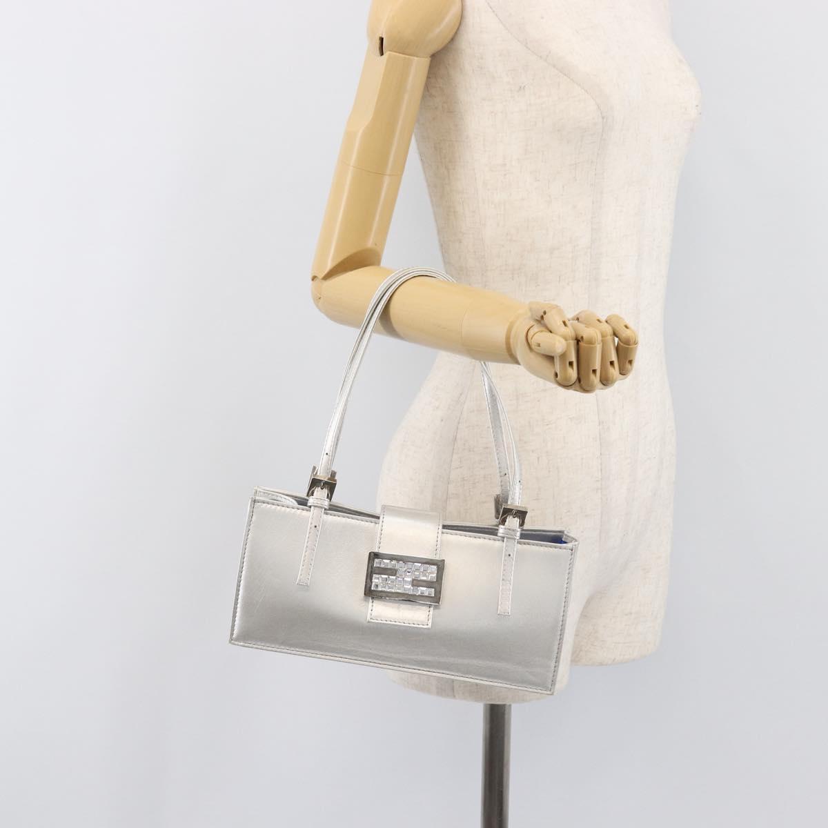 FENDI Mamma Baguette Hand Bag Leather Silver Auth 199212SAV
