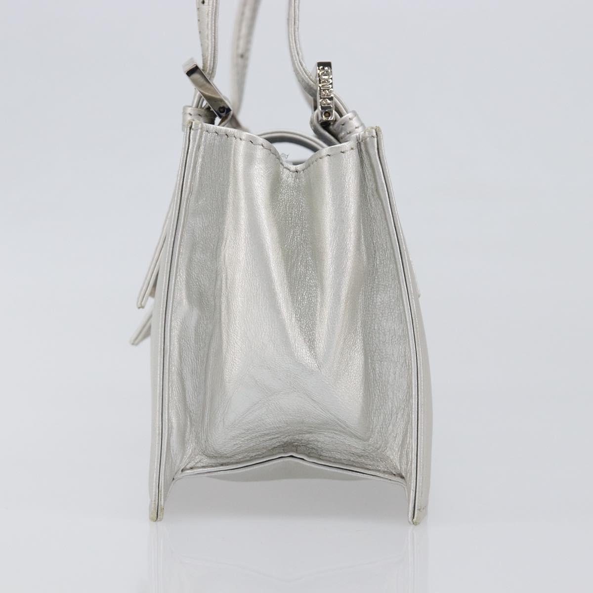 FENDI Mamma Baguette Hand Bag Leather Silver Auth 199212SAV