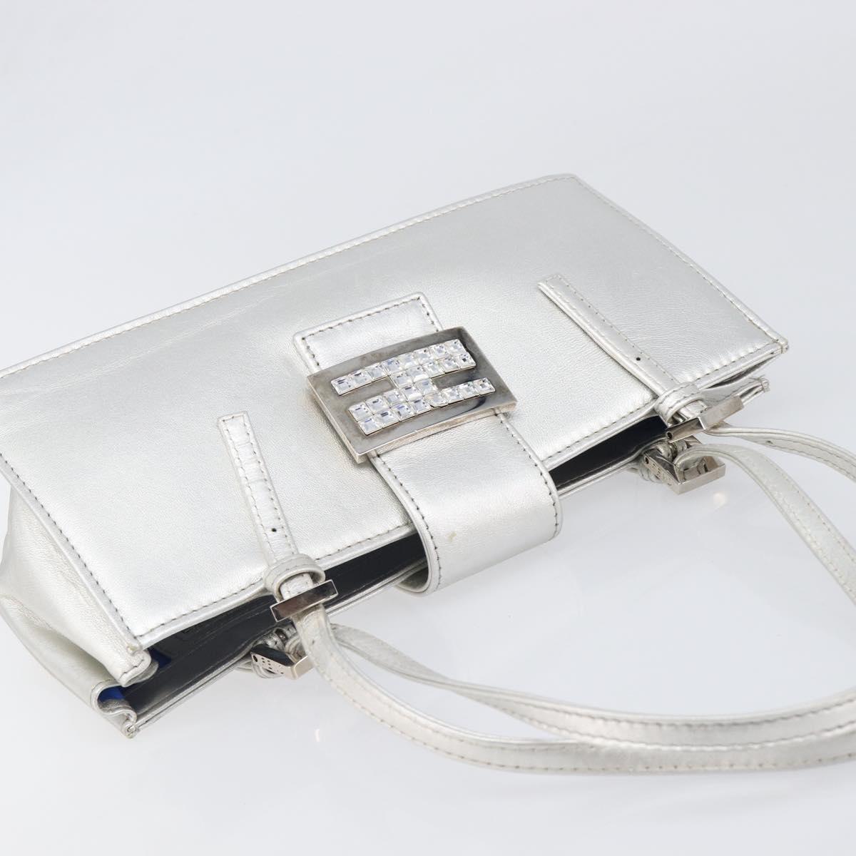 FENDI Mamma Baguette Hand Bag Leather Silver Auth 199212SAV