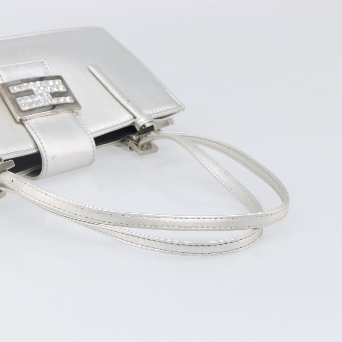FENDI Mamma Baguette Hand Bag Leather Silver Auth 199212SAV