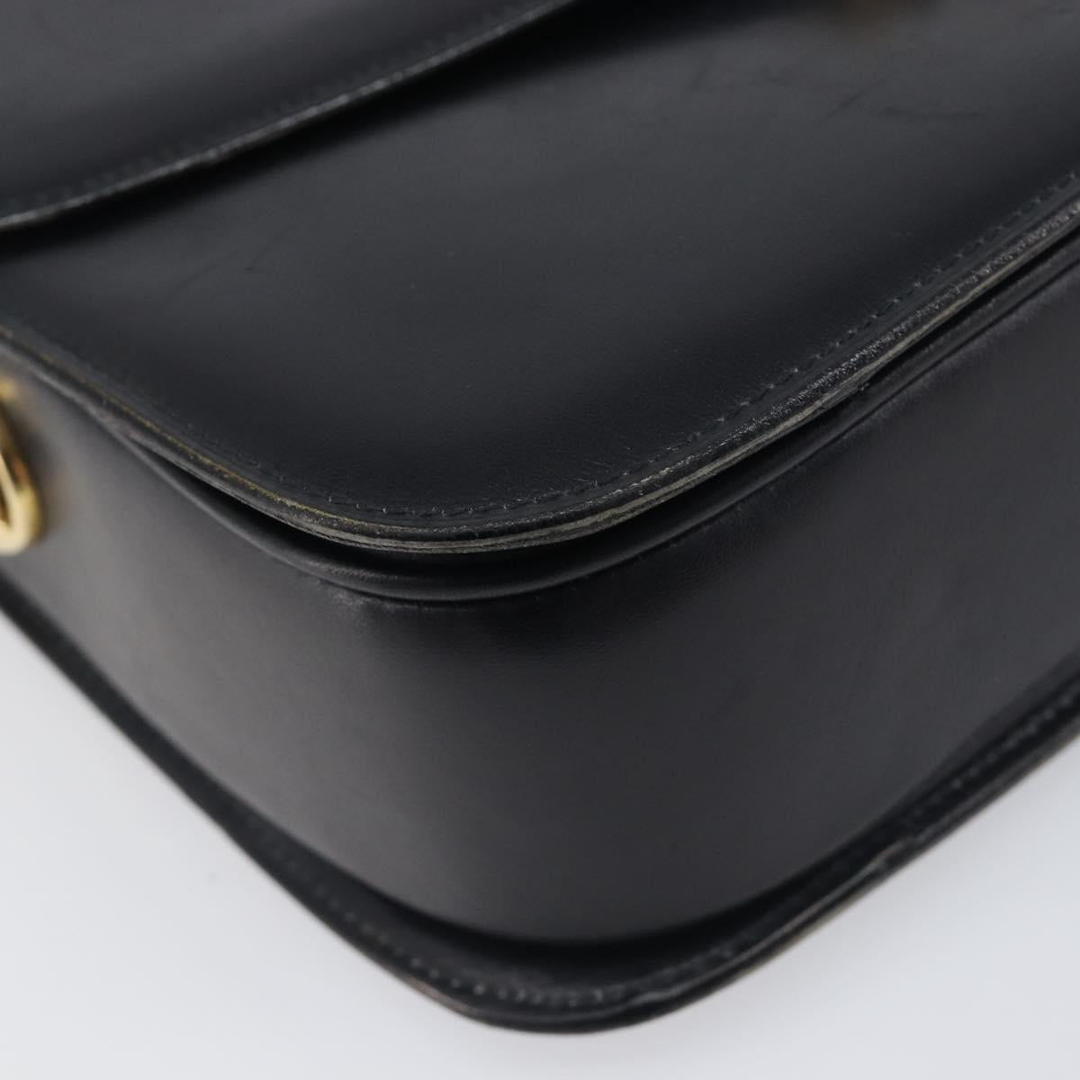 CELINE Shoulder Bag Leather Black Gold Auth 199214