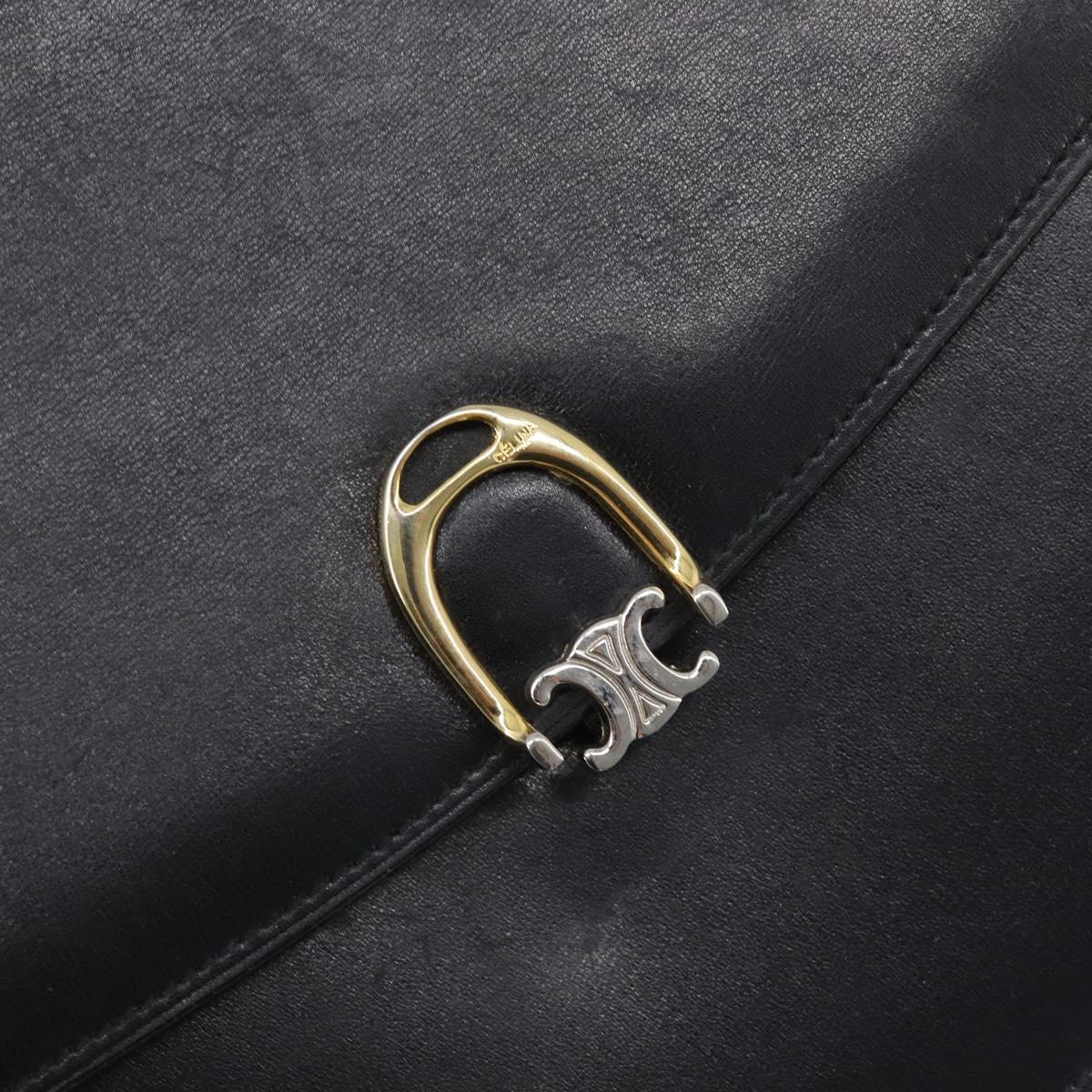 CELINE Shoulder Bag Leather Black Gold Auth 199214
