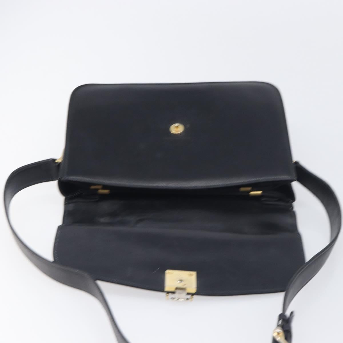 CELINE Shoulder Bag Leather Black Gold Auth 199214