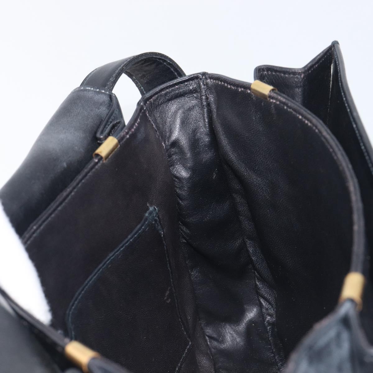 CELINE Shoulder Bag Leather Black Gold Auth 199214