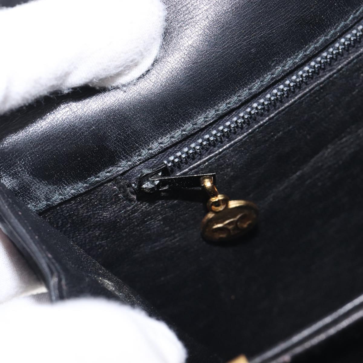 CELINE Shoulder Bag Leather Black Gold Auth 199214
