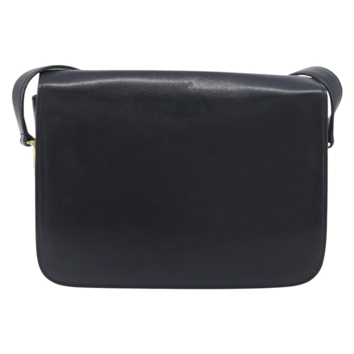 CELINE Shoulder Bag Leather Black Gold Auth 199214
