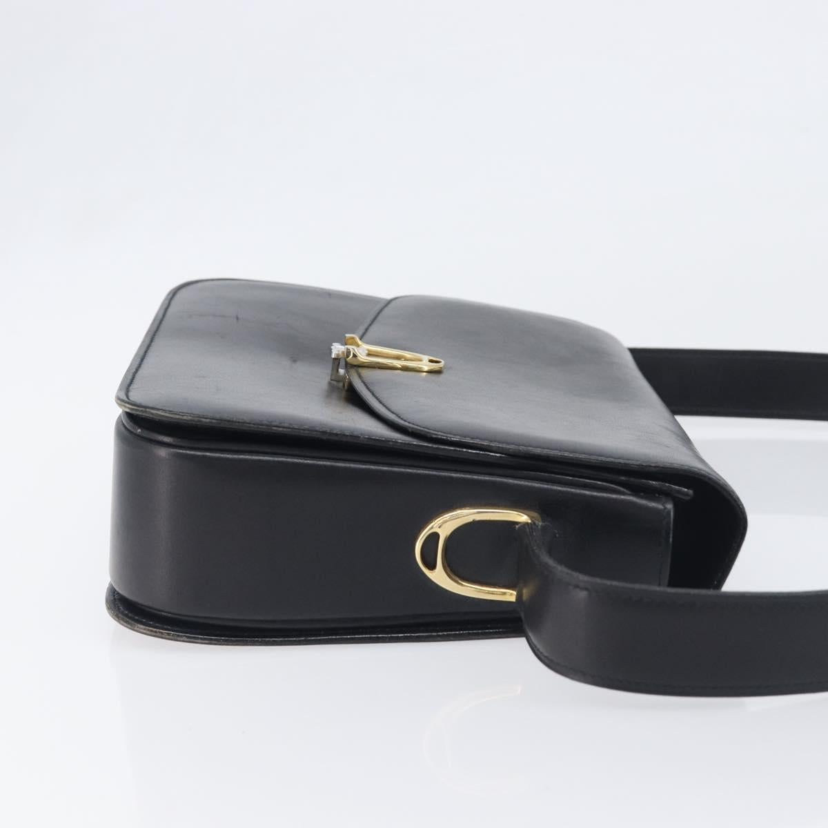CELINE Shoulder Bag Leather Black Gold Auth 199214
