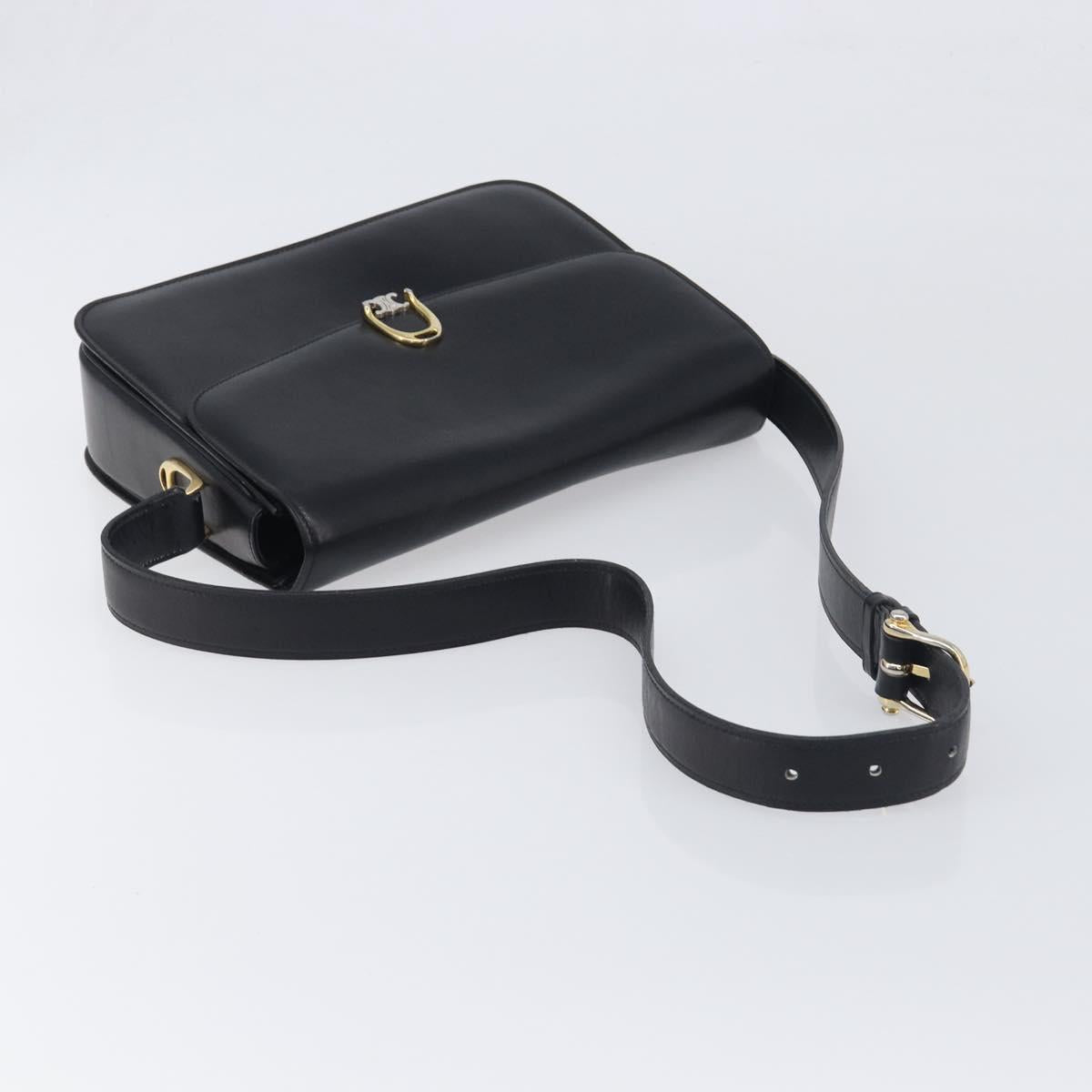 CELINE Shoulder Bag Leather Black Gold Auth 199214
