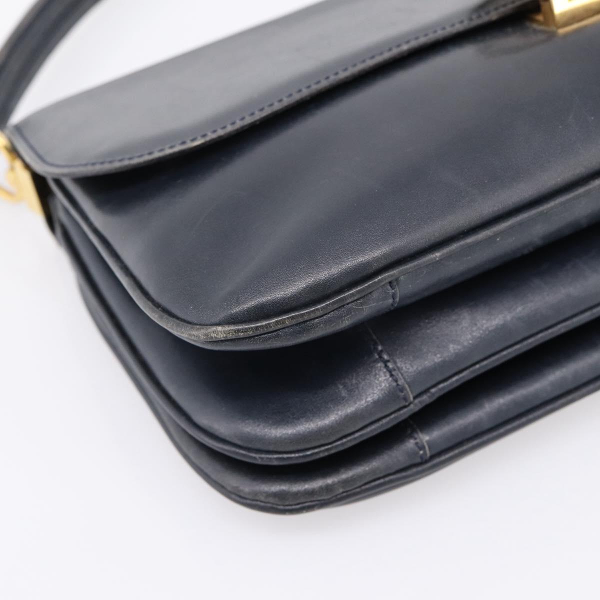 CELINE Horse Carriage Shoulder Bag Leather Navy Gold Auth 199215