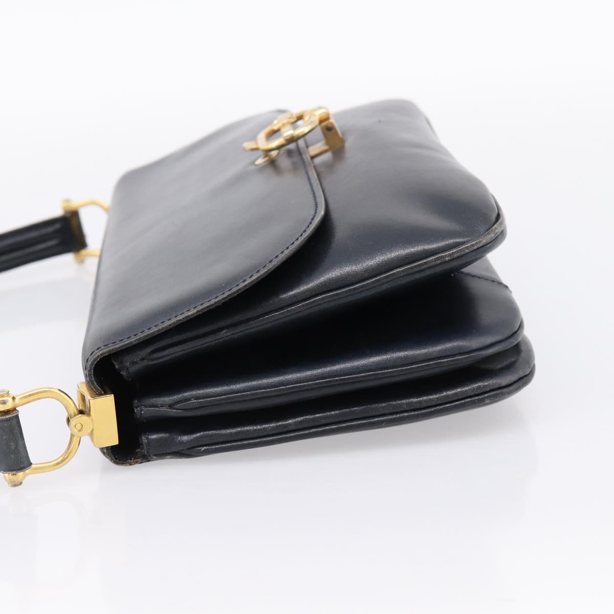 CELINE Horse Carriage Shoulder Bag Leather Navy Gold Auth 199215
