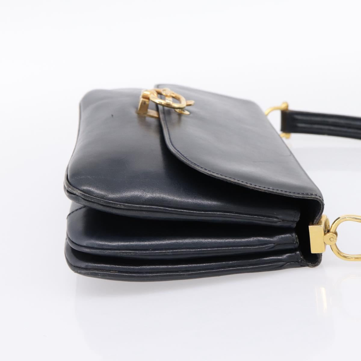 CELINE Horse Carriage Shoulder Bag Leather Navy Gold Auth 199215