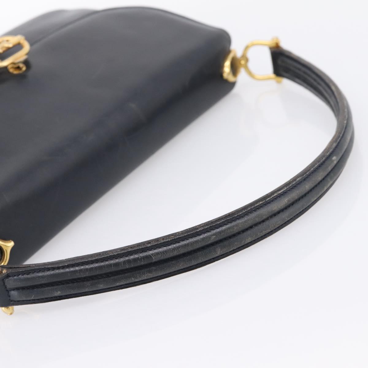 CELINE Horse Carriage Shoulder Bag Leather Navy Gold Auth 199215