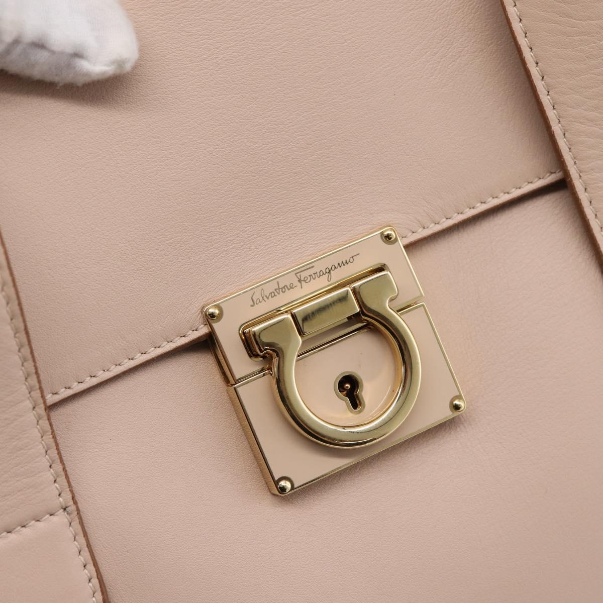 Salvatore Ferragamo Gancini Tote Bag Leather Pink Gold Auth 199216V