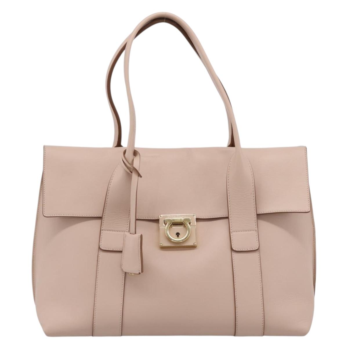 Salvatore Ferragamo Gancini Tote Bag Leather Pink Gold Auth 199216V