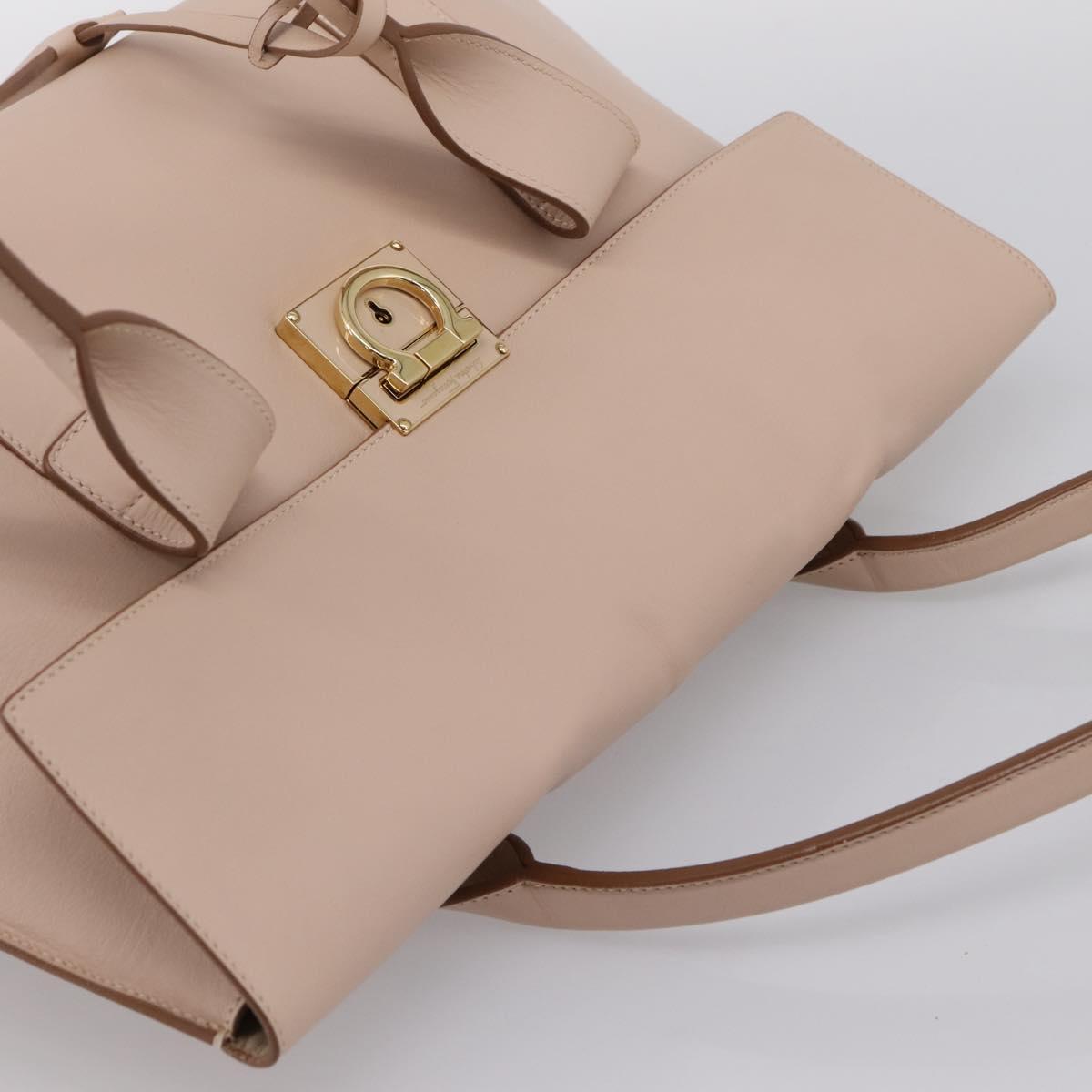Salvatore Ferragamo Gancini Tote Bag Leather Pink Gold Auth 199216V
