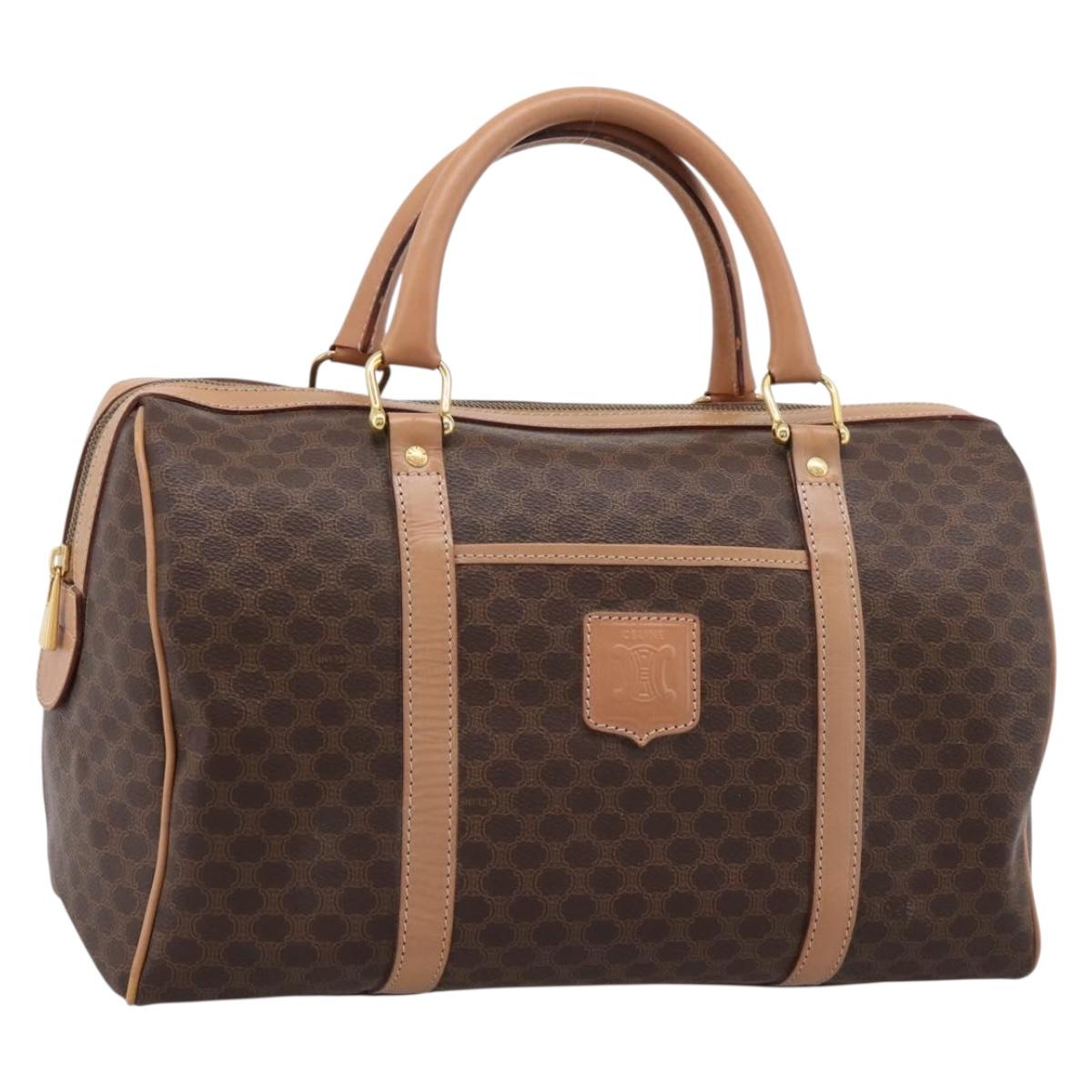 CELINE Macadam Canvas Boston Bag PVC Leather Brown Gold Auth 199217A