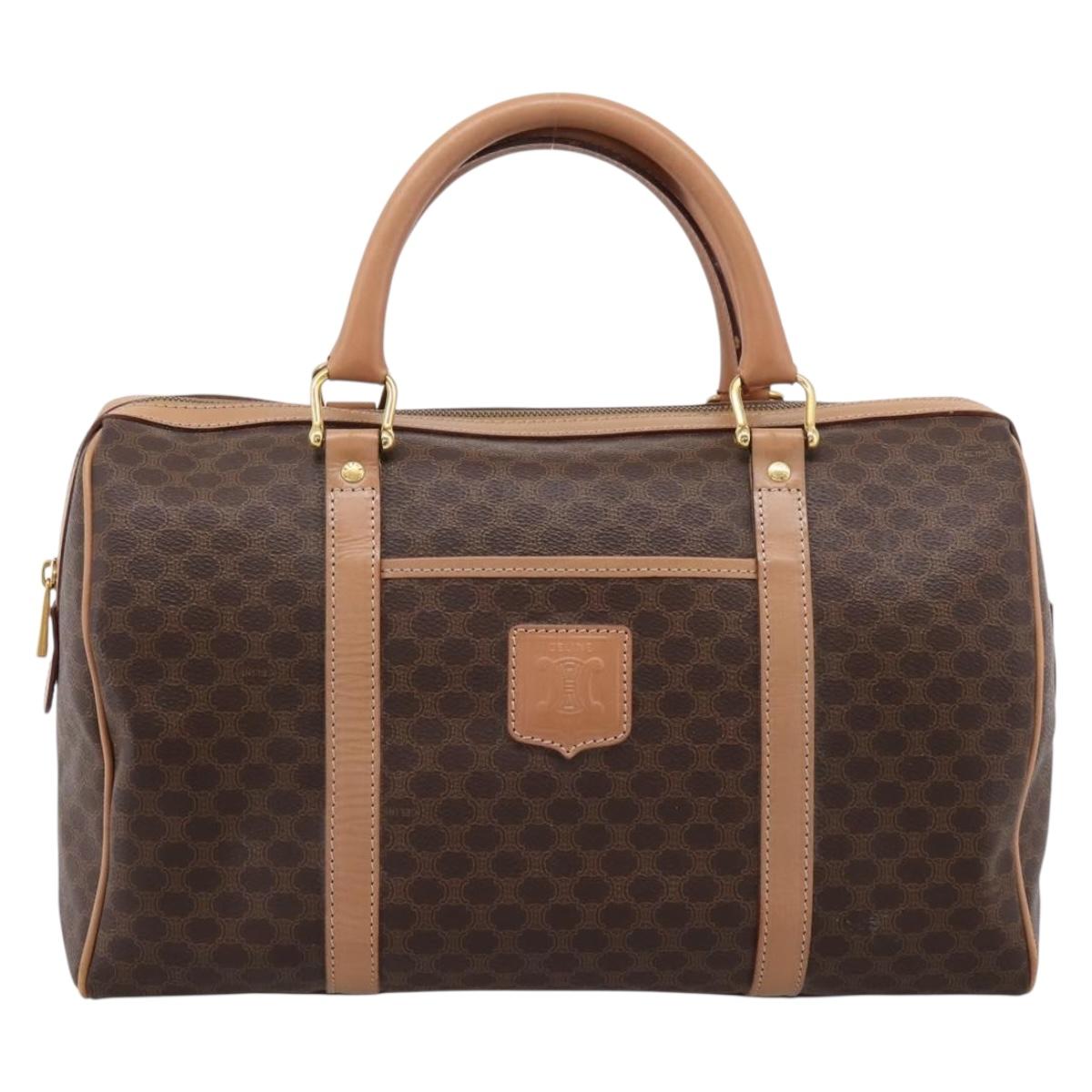 CELINE Macadam Canvas Boston Bag PVC Leather Brown Gold Auth 199217A