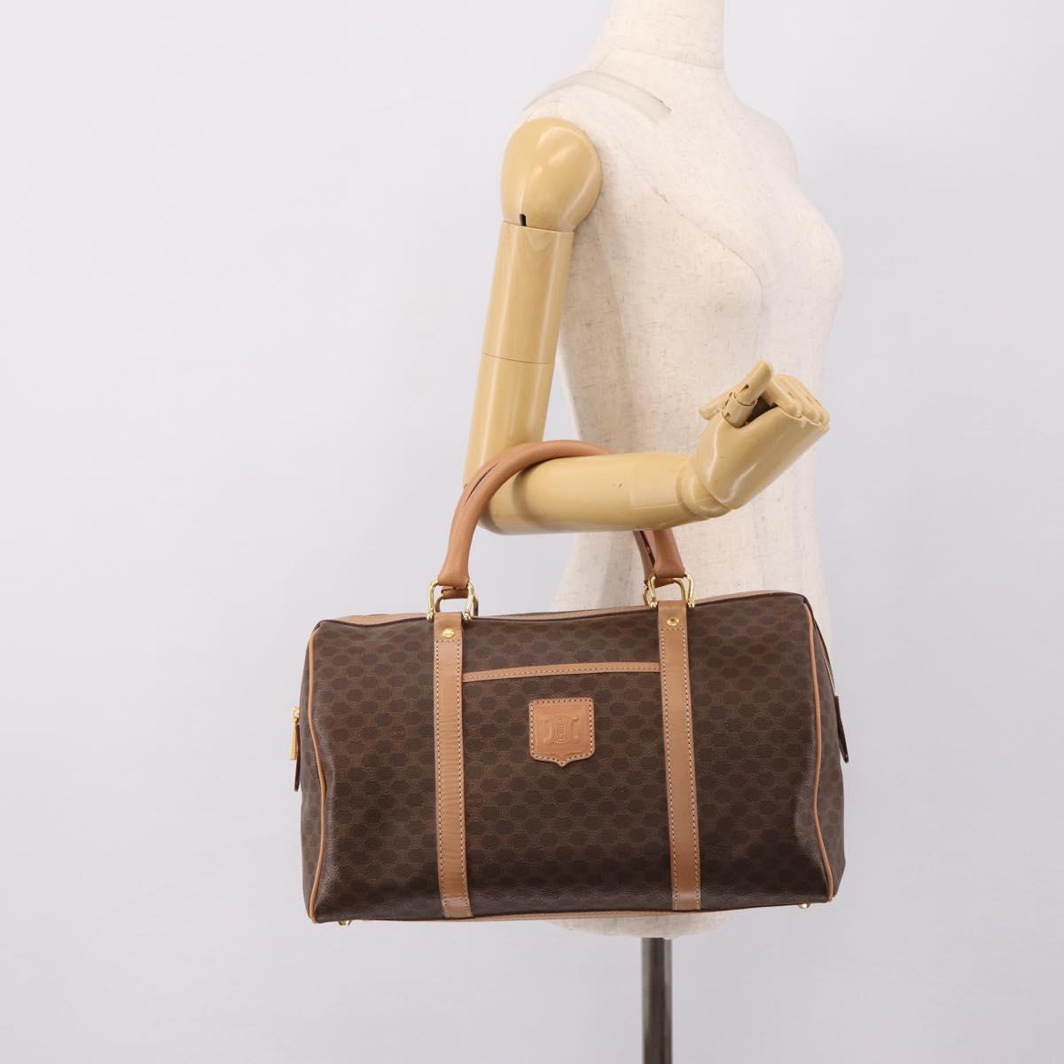 CELINE Macadam Canvas Boston Bag PVC Leather Brown Gold Auth 199217A