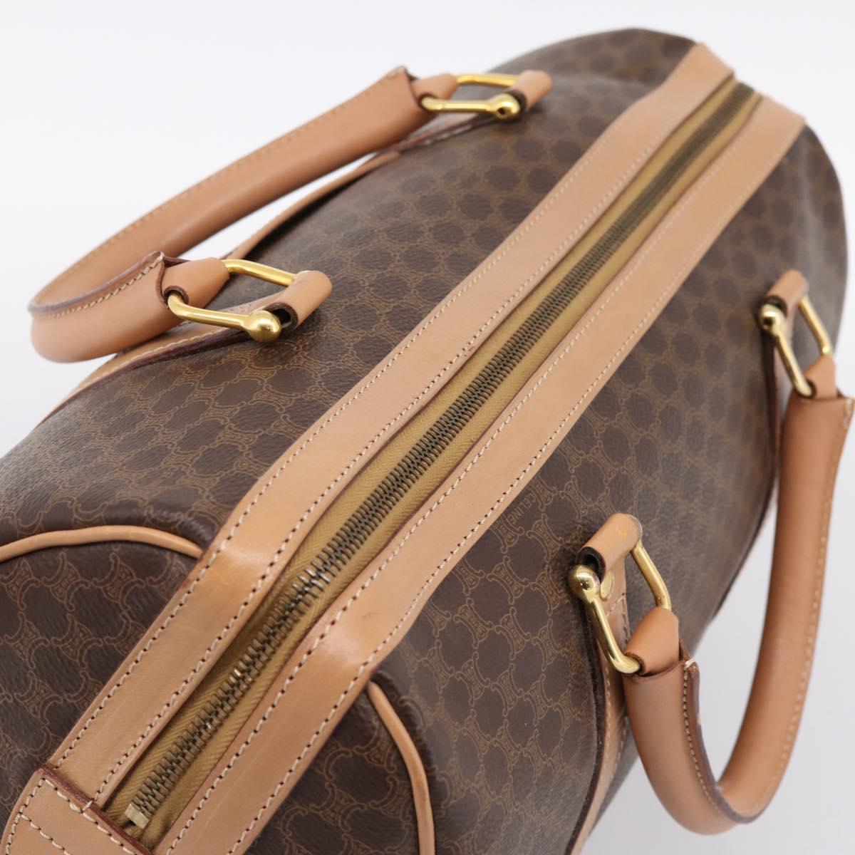 CELINE Macadam Canvas Boston Bag PVC Leather Brown Gold Auth 199217A