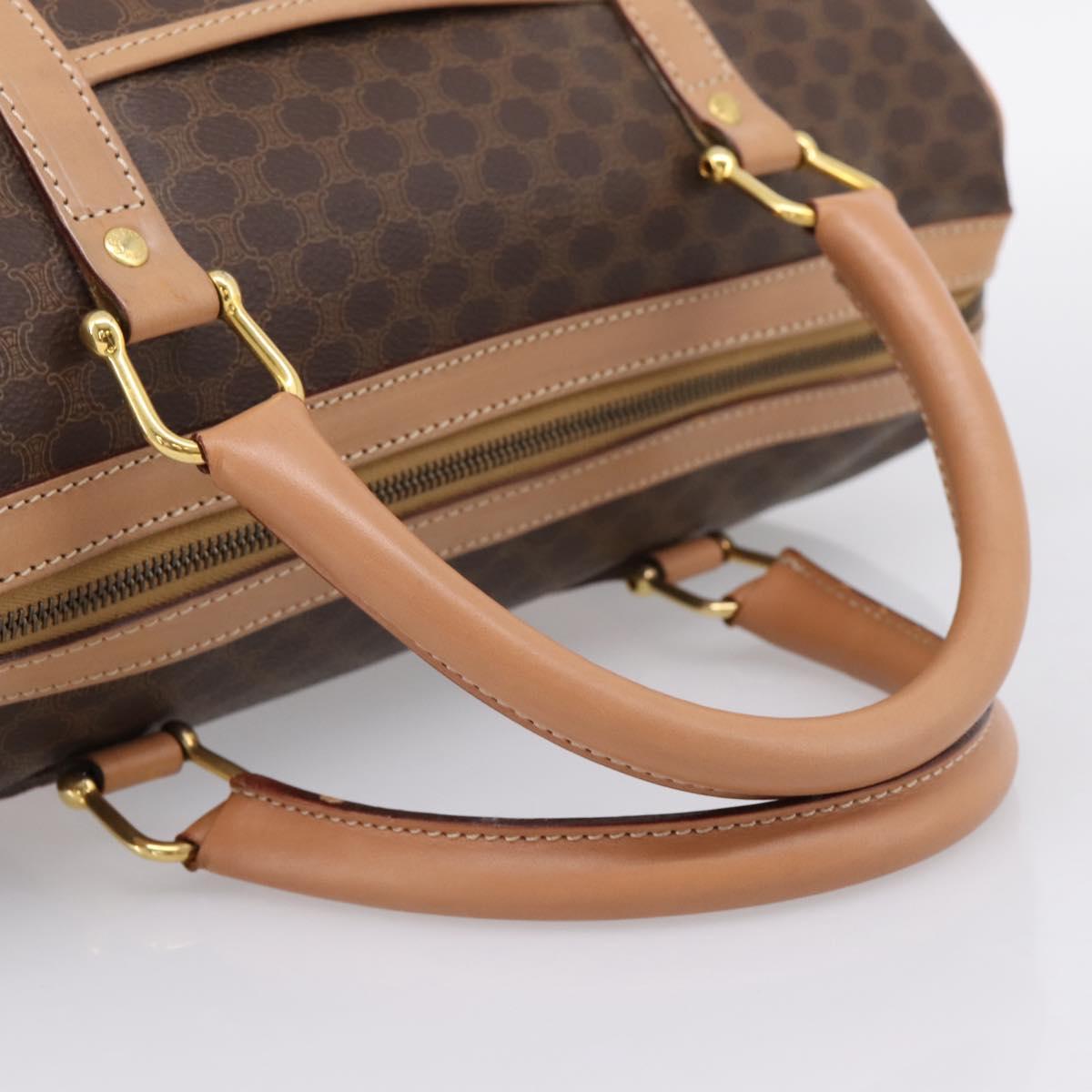 CELINE Macadam Canvas Boston Bag PVC Leather Brown Gold Auth 199217A